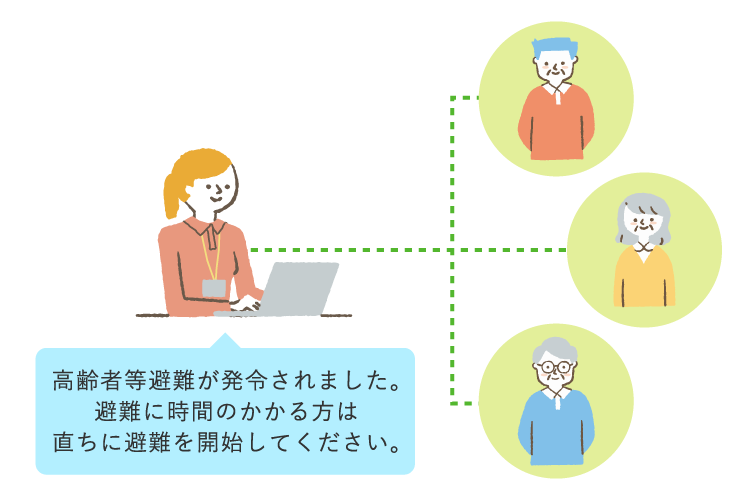 地域の高齢者に情報をスムーズに一斉送信している様子